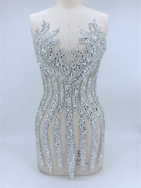 Embroidered rhinestone mesh dress Crystal 